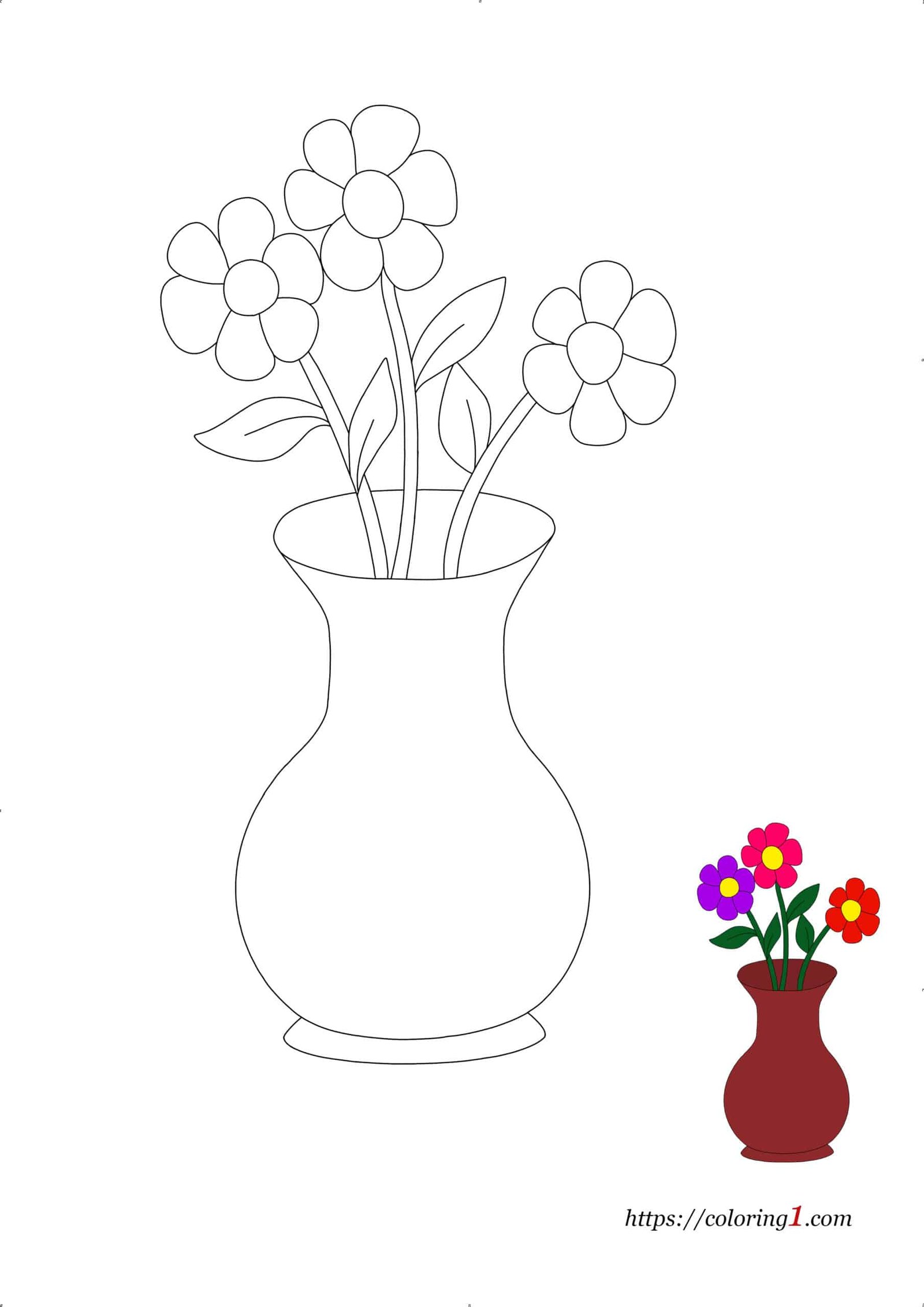 Coloriage Dessin facile Vase Fleur à imprimer gratuit