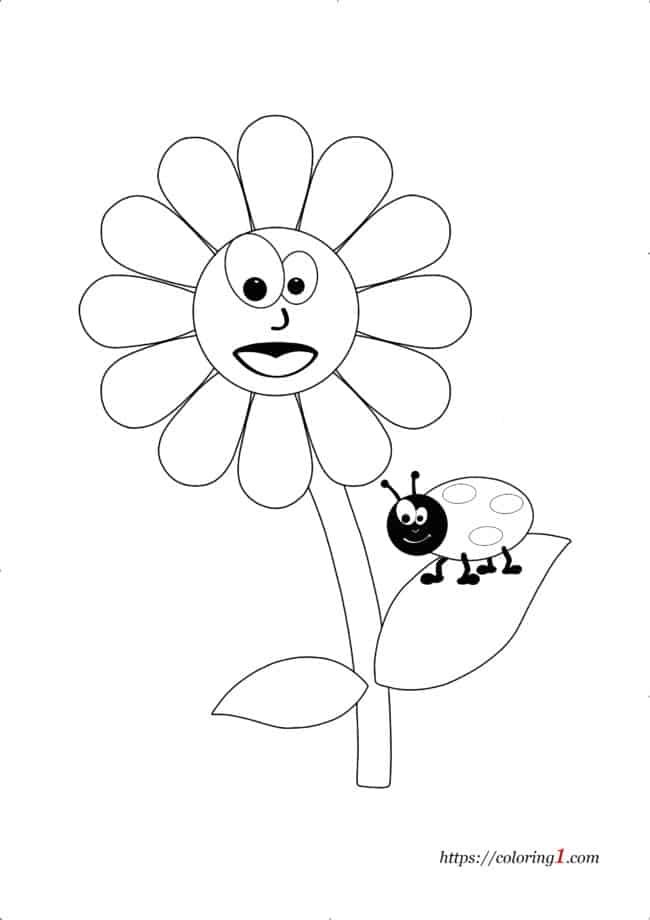 Preschool Flower and Ladybug coloring page