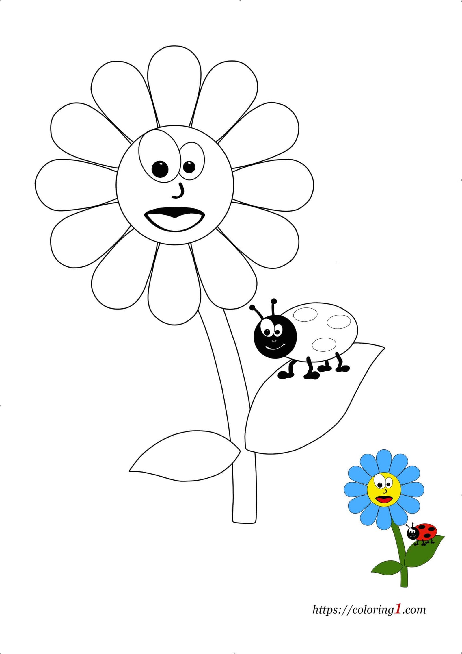 Preschool Flower and Ladybug free printable coloring page for kids