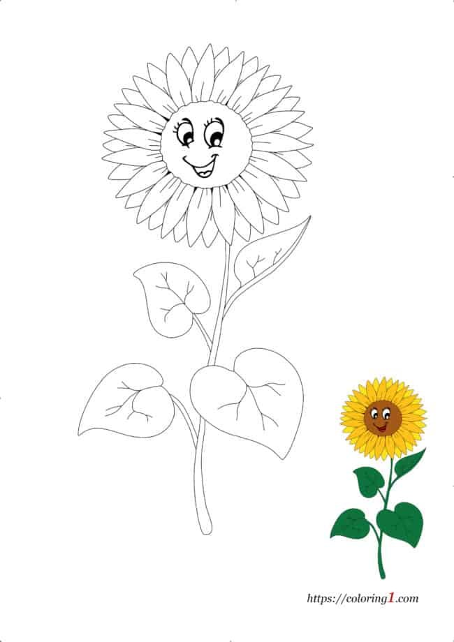 Cute Sunflower free online coloring page for girls and boys