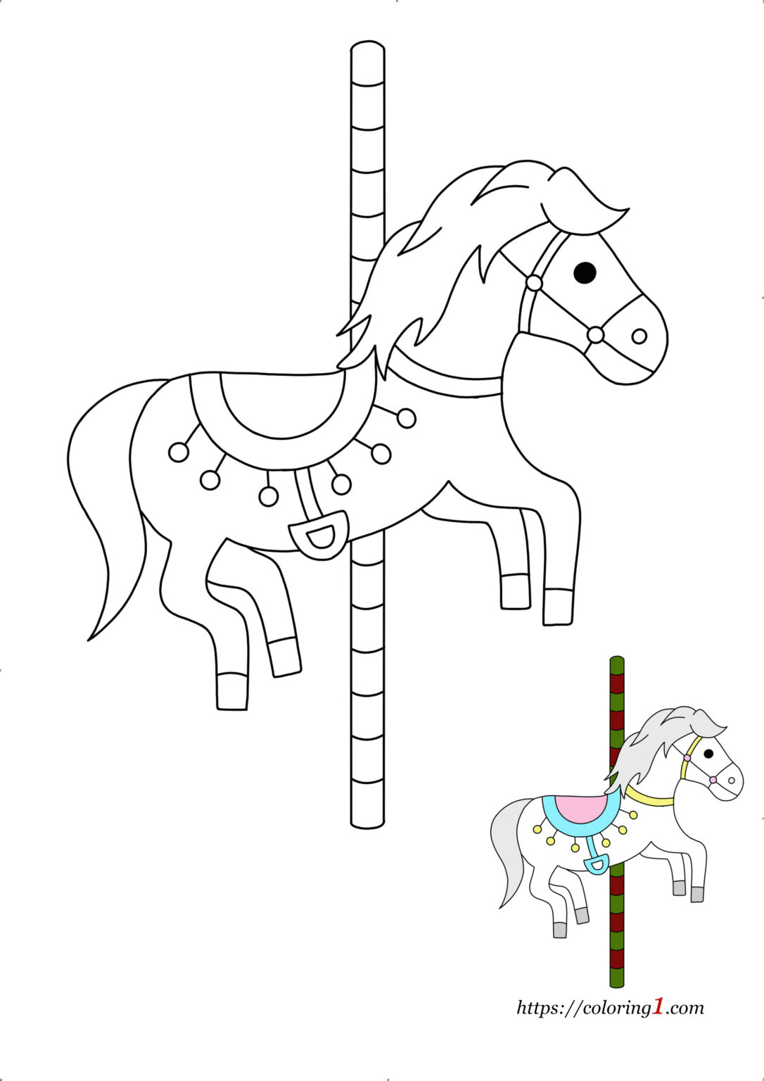 Carousel Horse Coloring Pages - 2 Free Coloring Sheets (2021)
