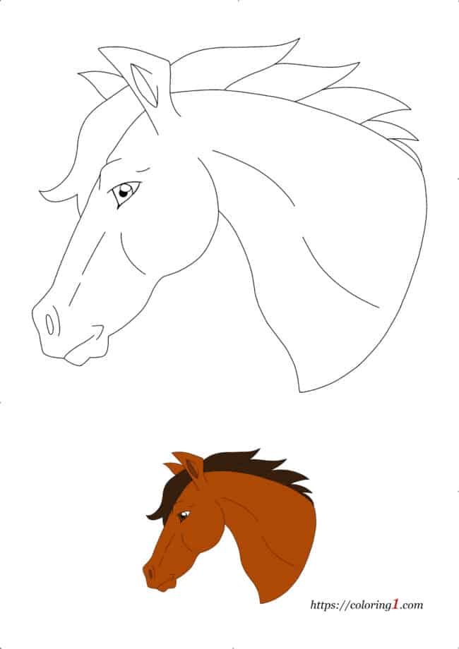 Paard Hoofd kleurplaat met voorbeeld hoe af te drukken