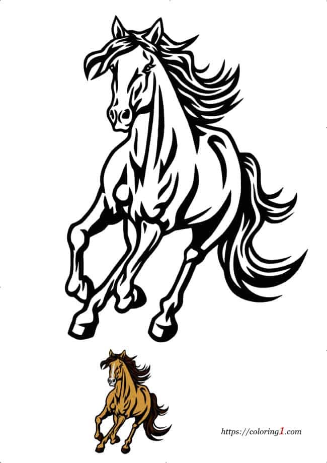 Mustang Horse easy coloring book page to print