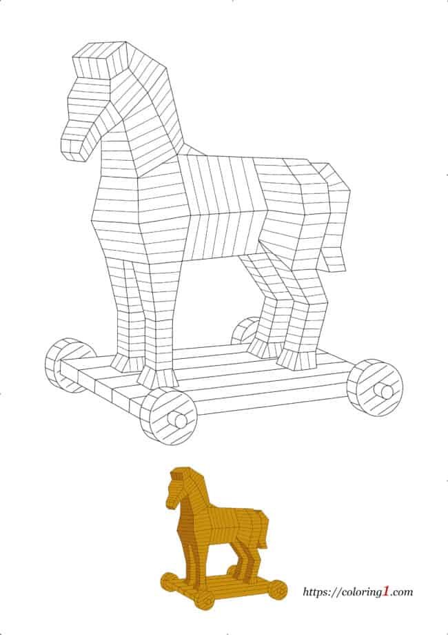 Trojaanse paard kleurplaat om af te drukken voor volwassenen en kinderen