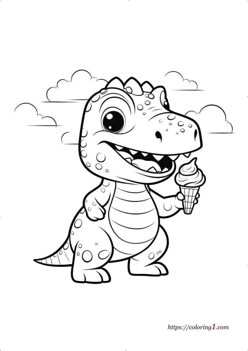 Dinosaur Eats Ice Cream Coloring Page - 2 Free Coloring Sheets (2024)