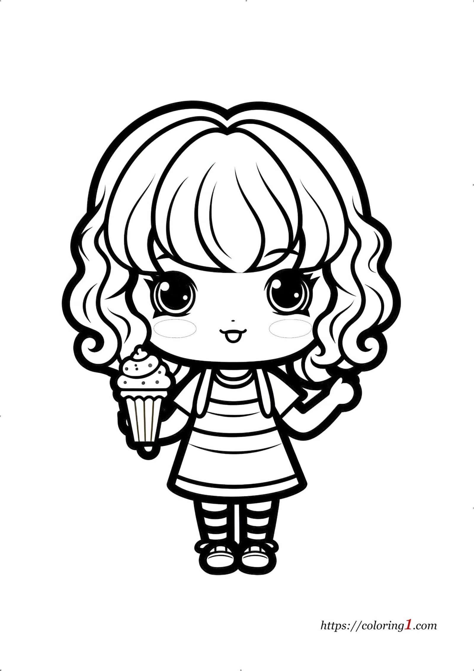 Girl And Ice Cream coloring page black and white