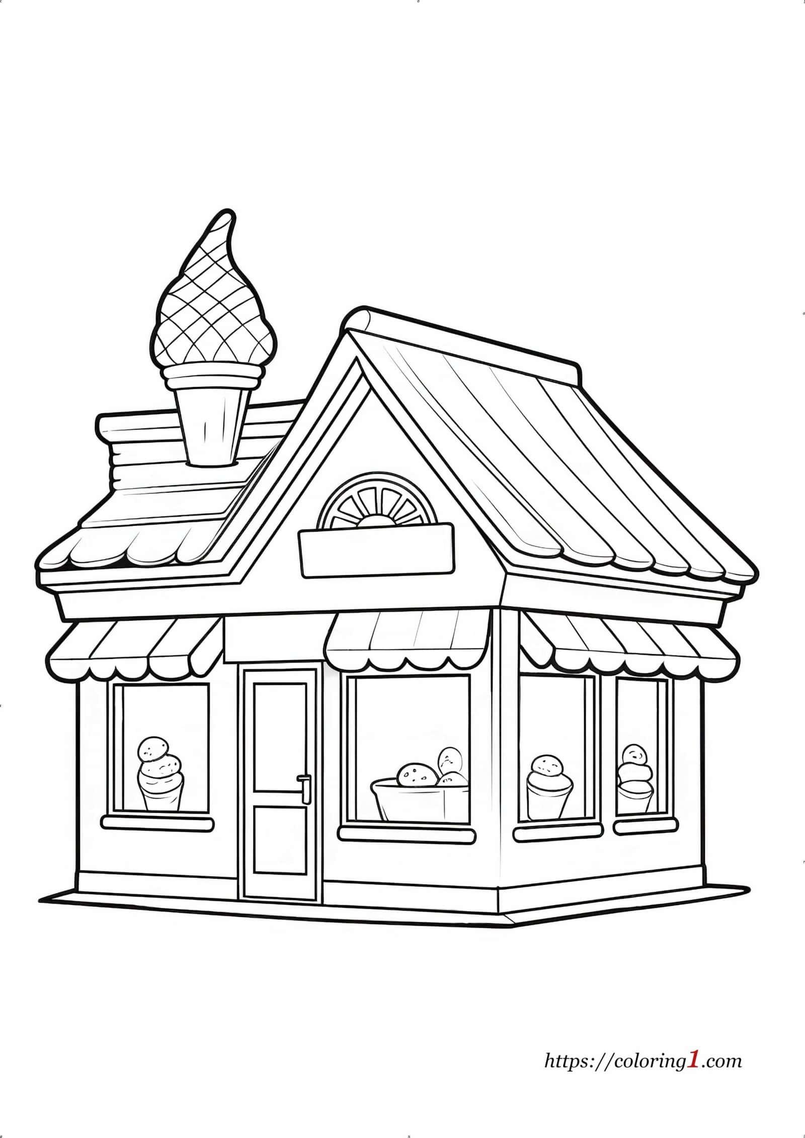 Ice Cream Shop coloring page black and white