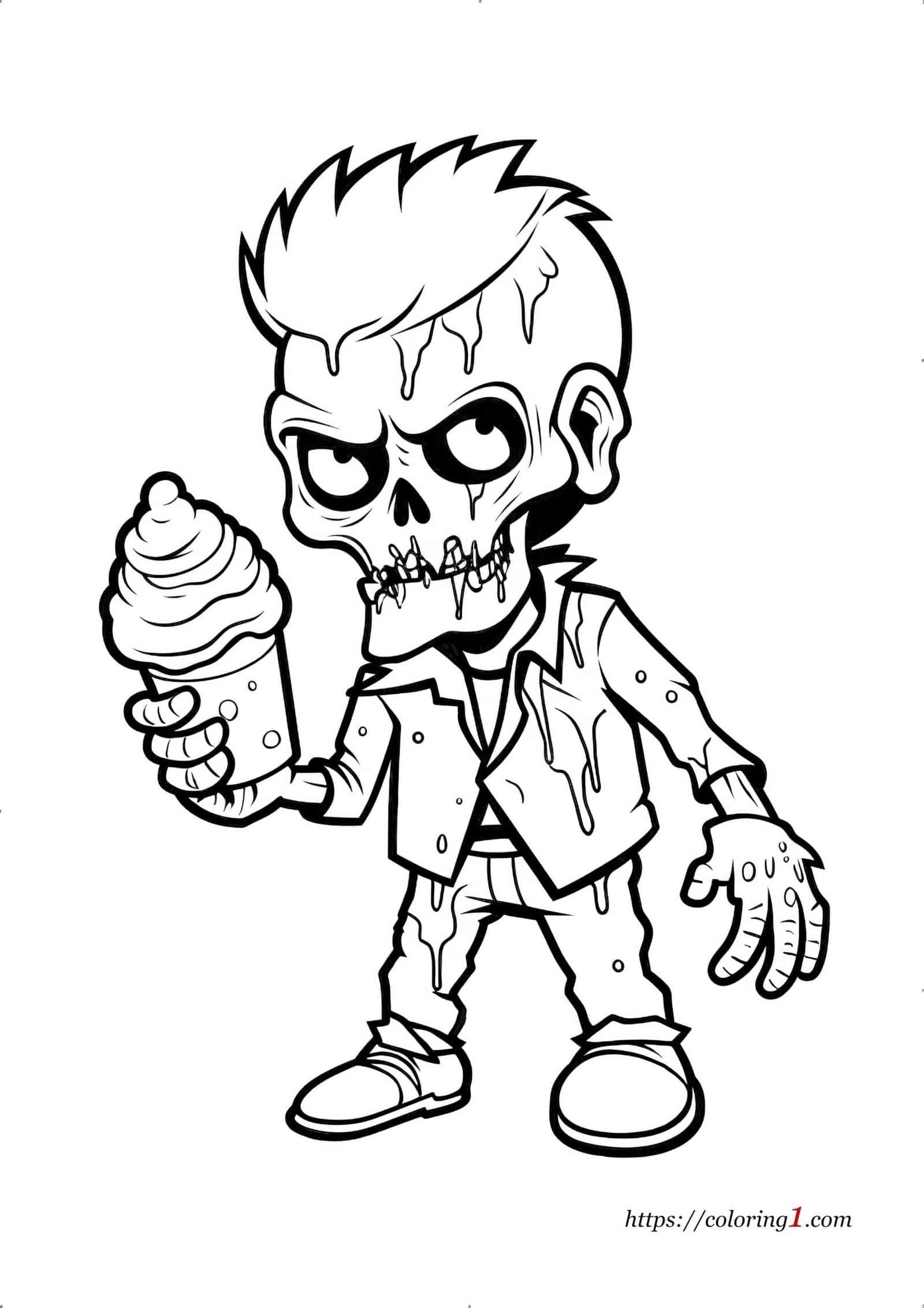 Zombie Eats Ice Cream coloring page for kids