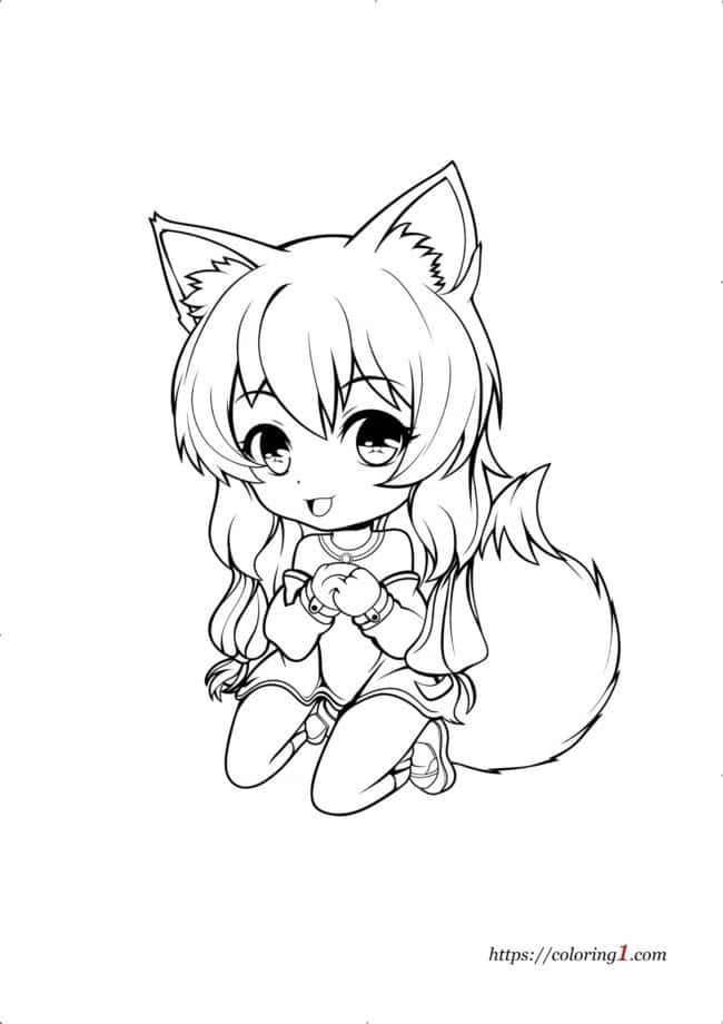 Anime Fox Girl free coloring page to print