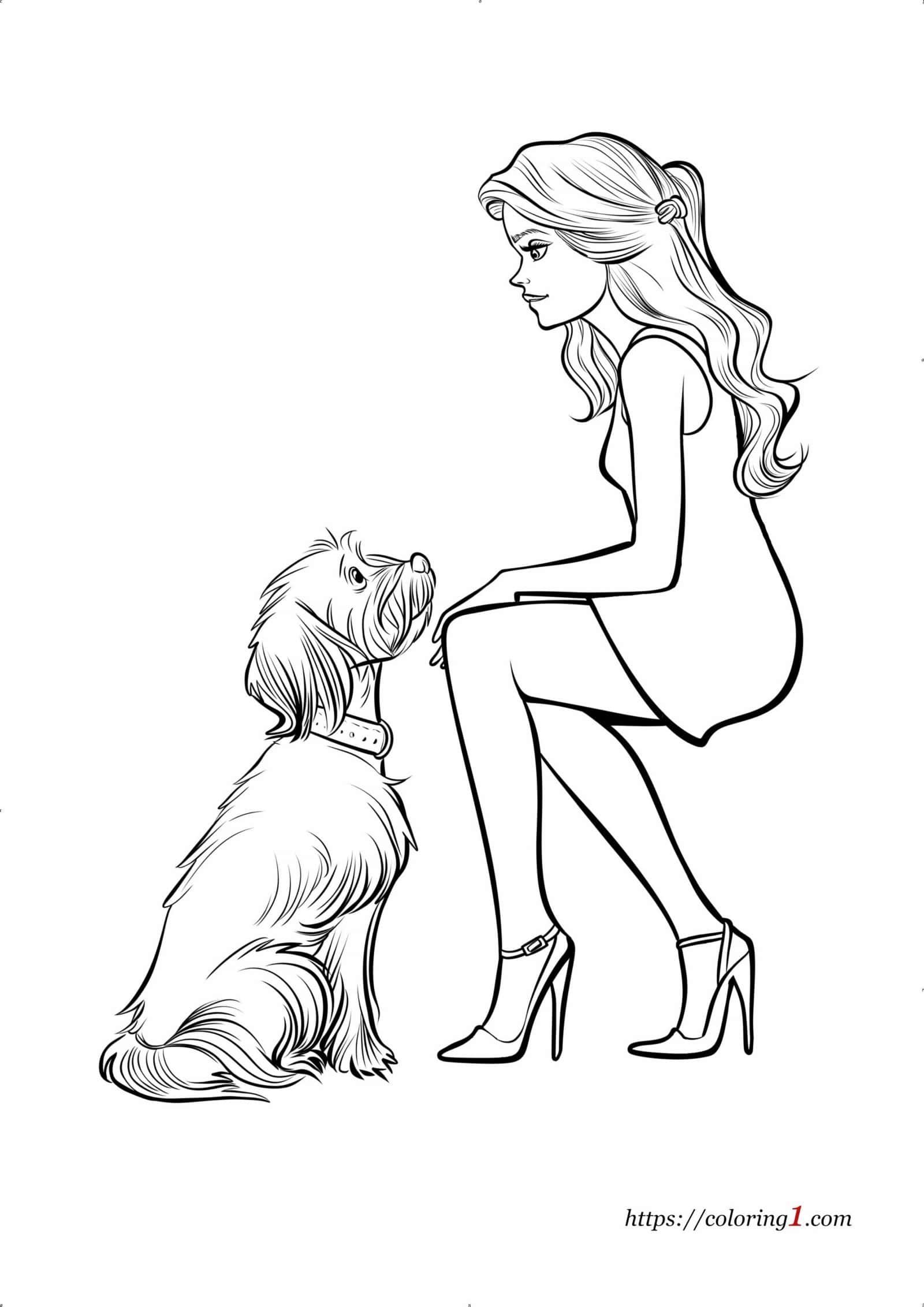 Barbie et chien coloriage imprimable pour enfants