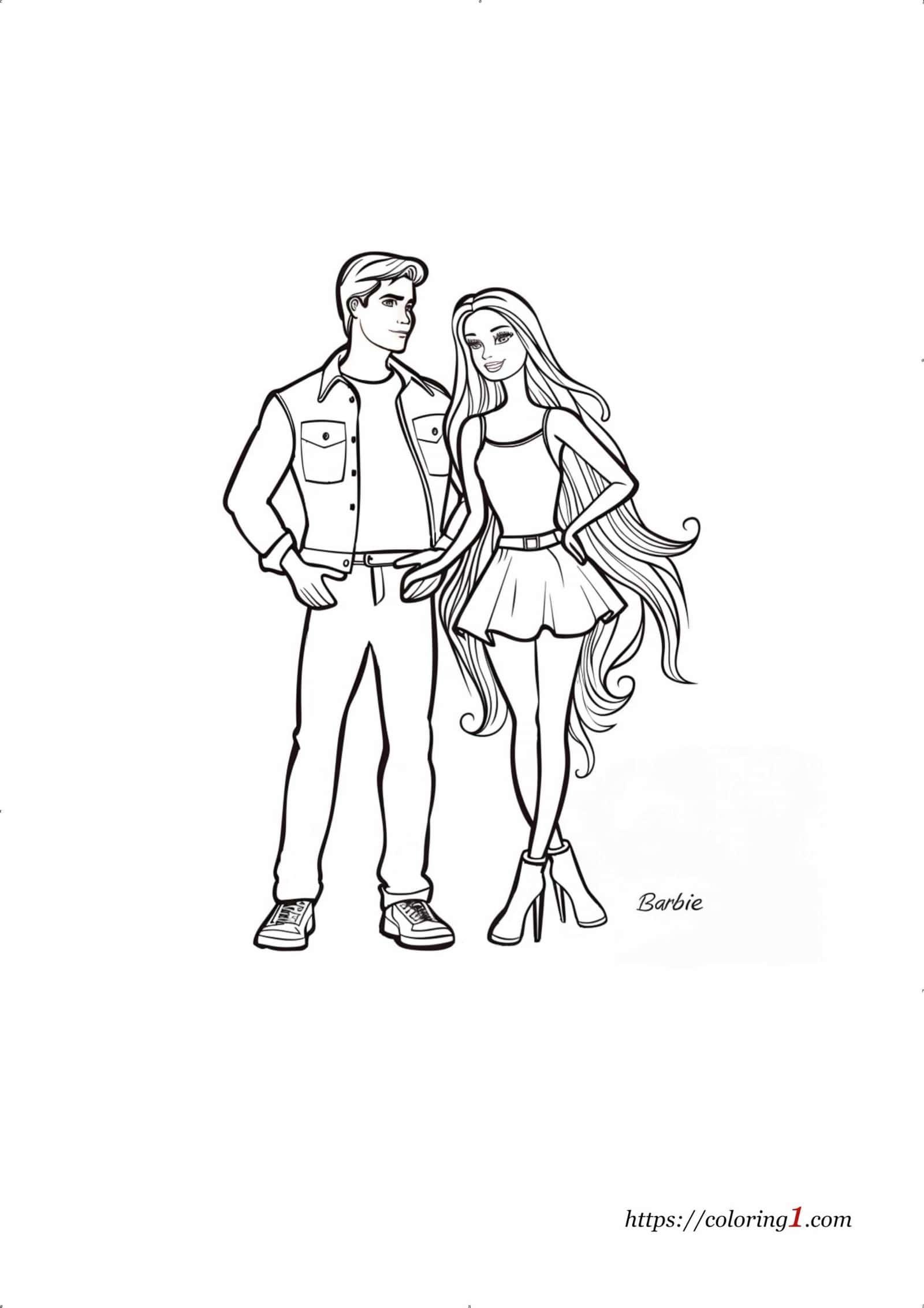 Barbie And Ken cute coloring page