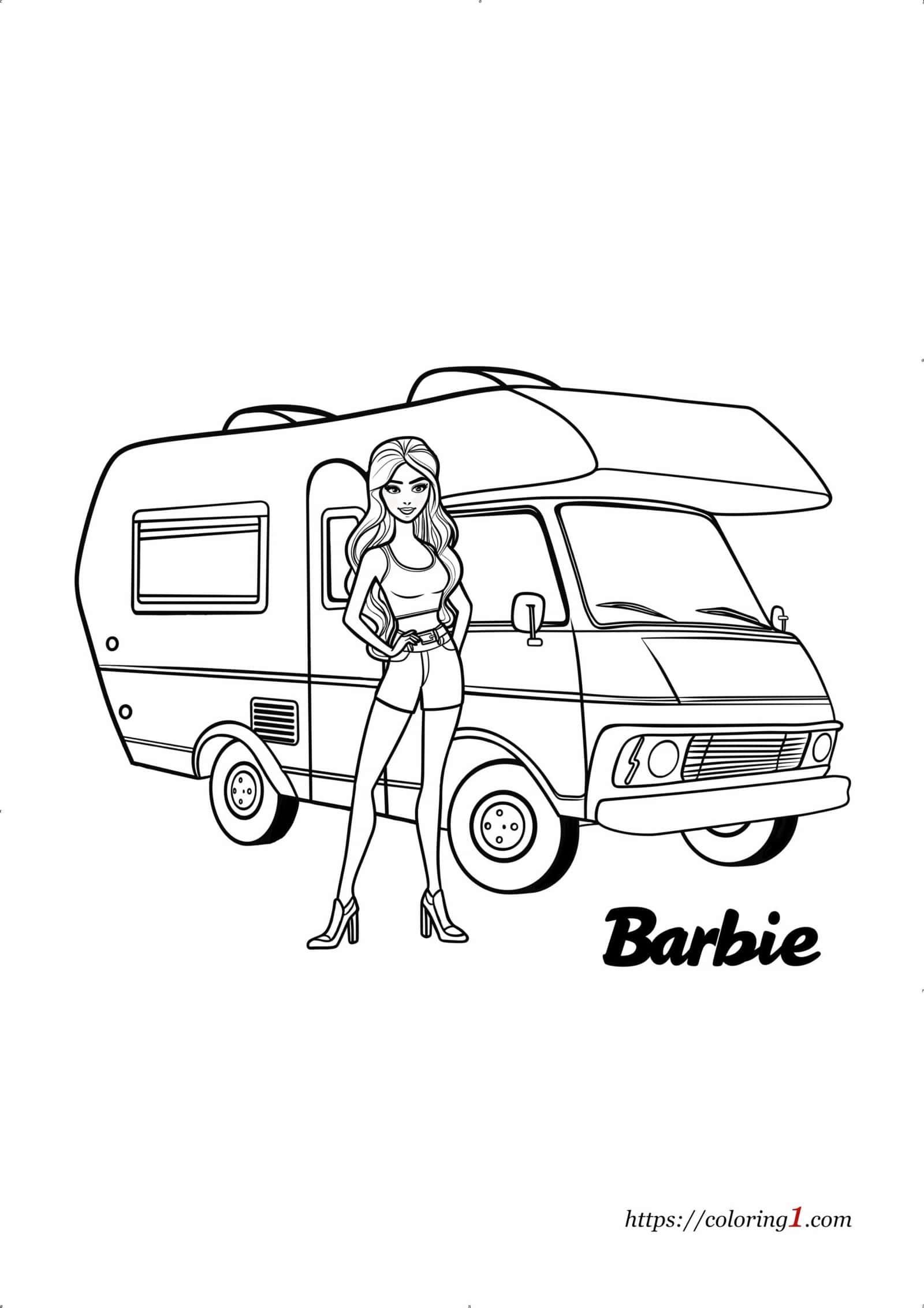 Barbie Camper coloring book page