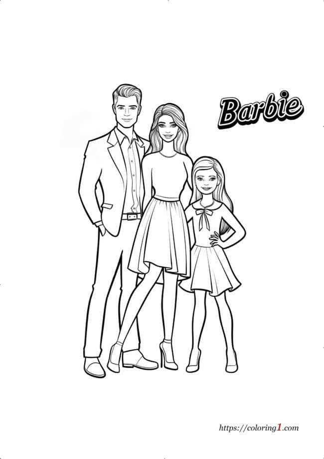 Coloriage de la famille Barbie