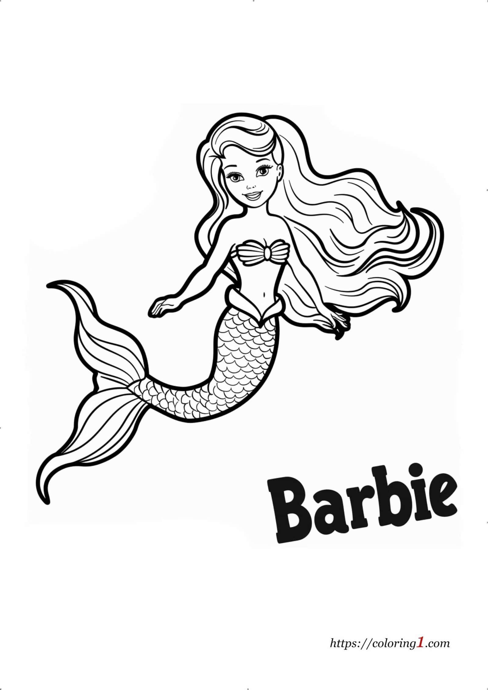 Barbie Mermaid cute coloring page for girls