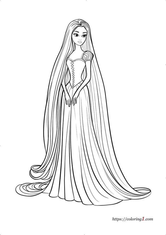 Barbie Rapunzel printable coloring page for girls