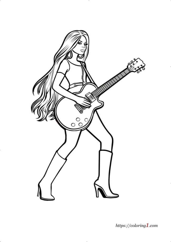 Barbie Rockstar coloring sheet for kids