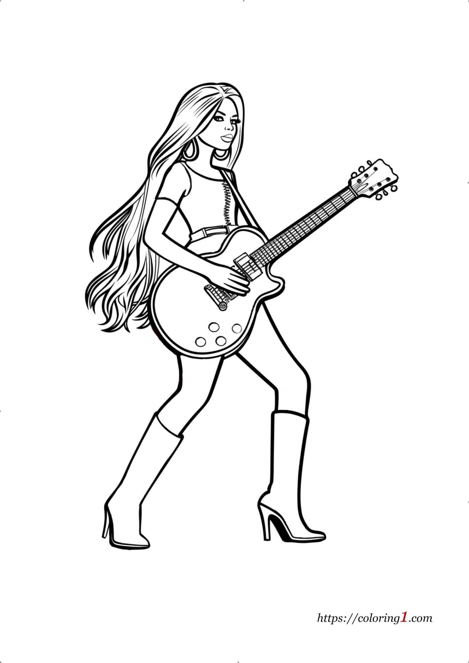 Coloriage de Barbie Rockstar pour les enfants