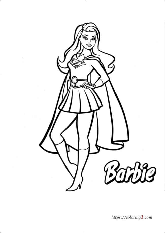 Barbie Superhero printable coloring page for kids