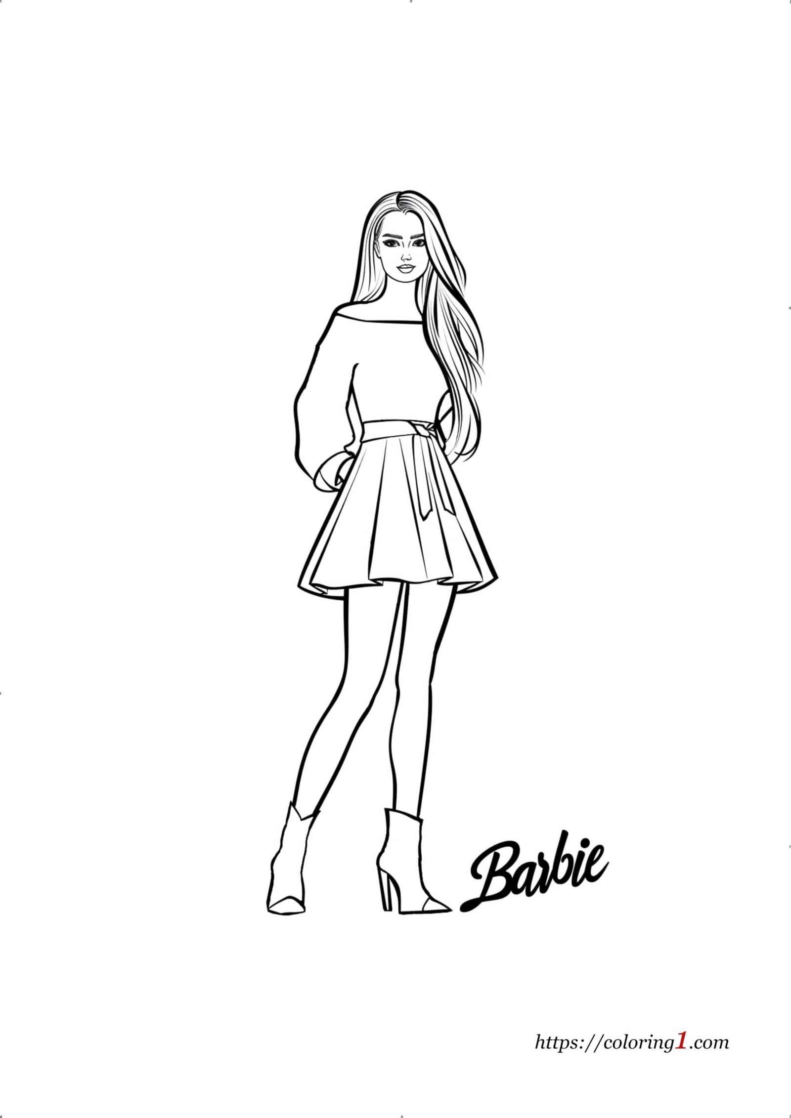 Barbie porte une jolie robe coloriage noir et blanc