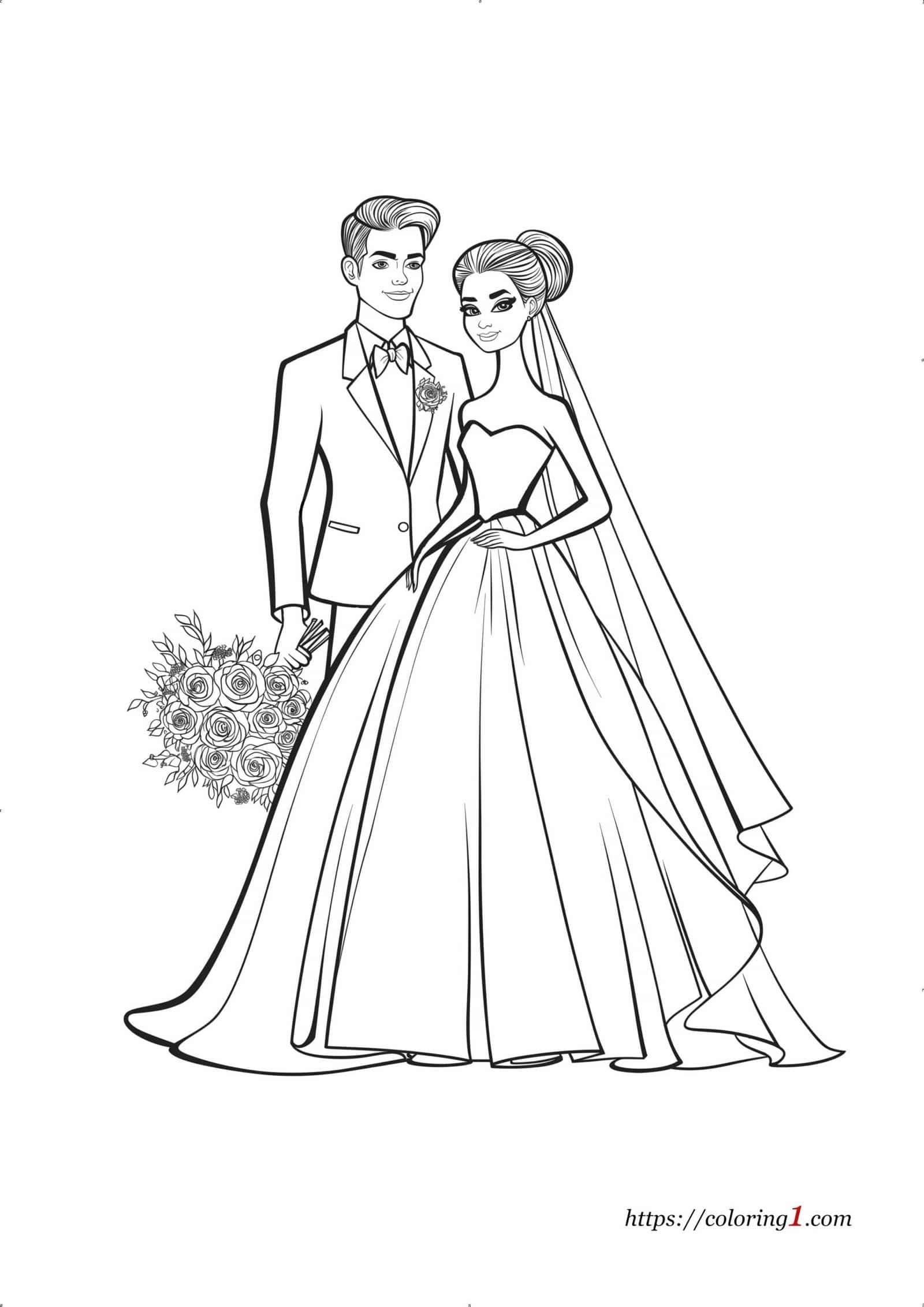 Coloriage de Barbie Mariage à imprimer