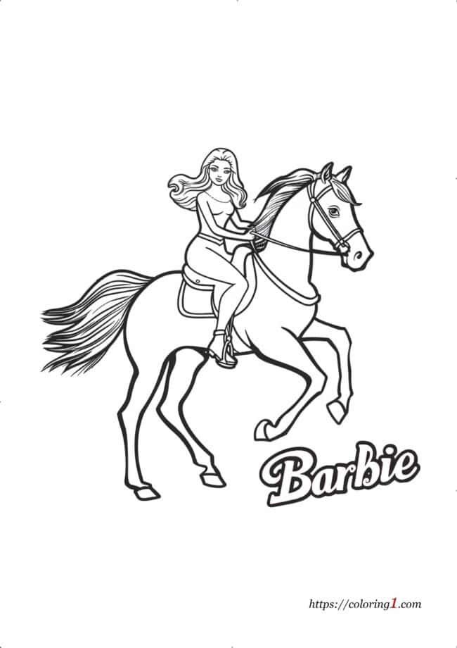 Barbie sur un Cheval page de coloriage gratuite