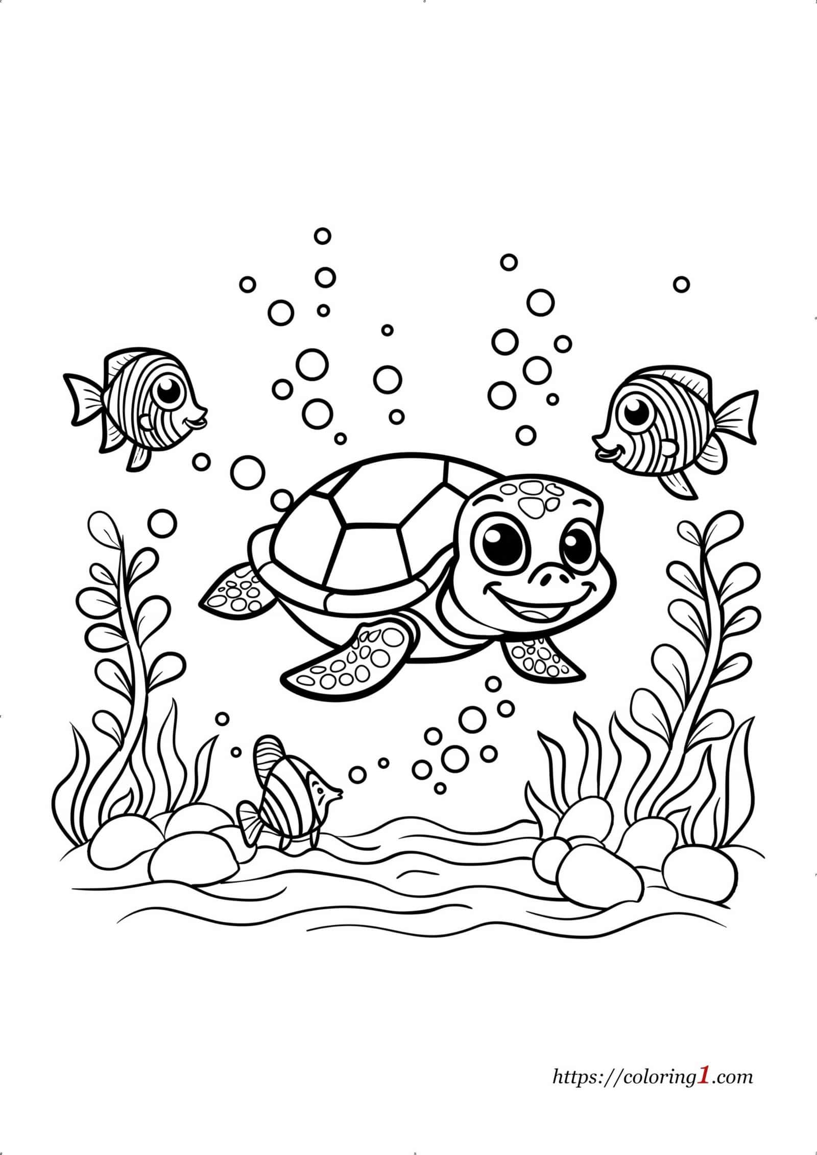 Tortue de mer mignonne à coloriage à imprimer