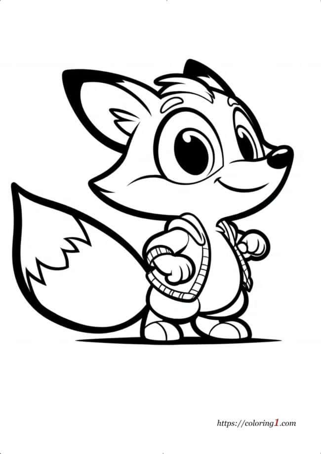 Cute Young Fox coloring page for kids