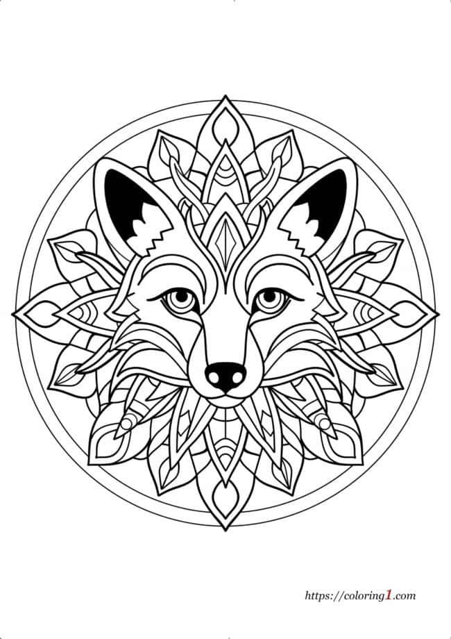 Easy Fox Mandala coloring page to print