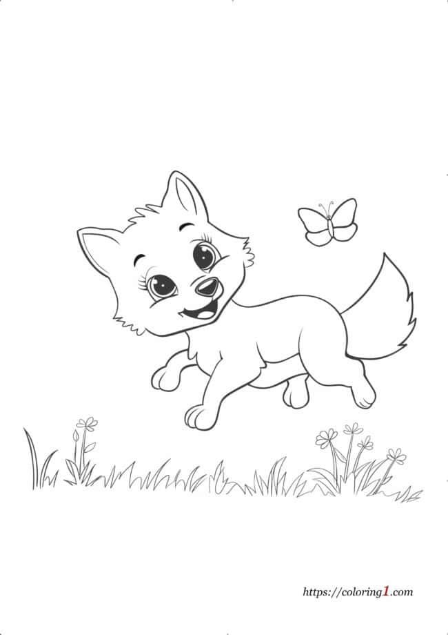 Fox Catches Butterfly coloring book sheet