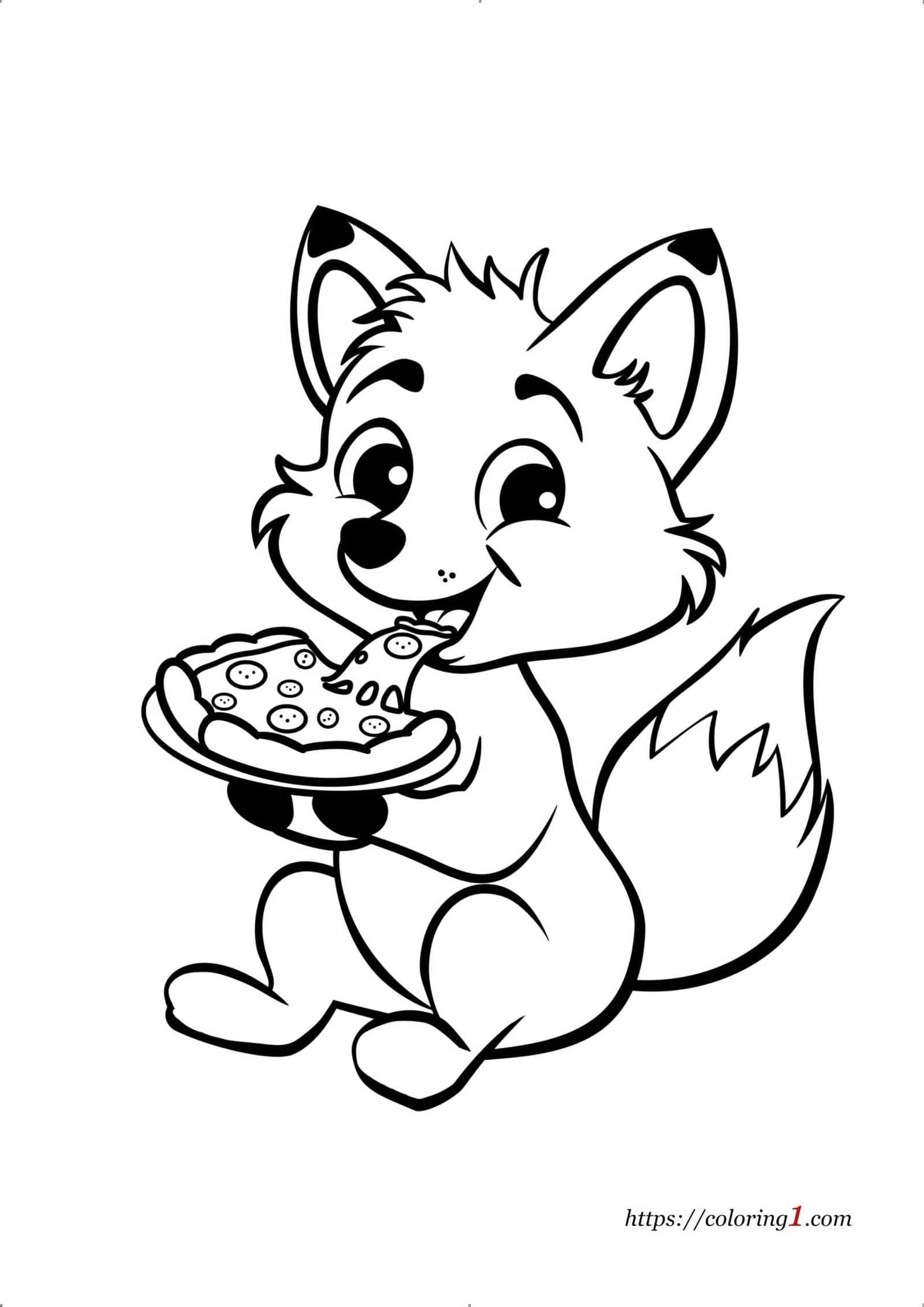 Fox Eats Pizza coloring page for kids