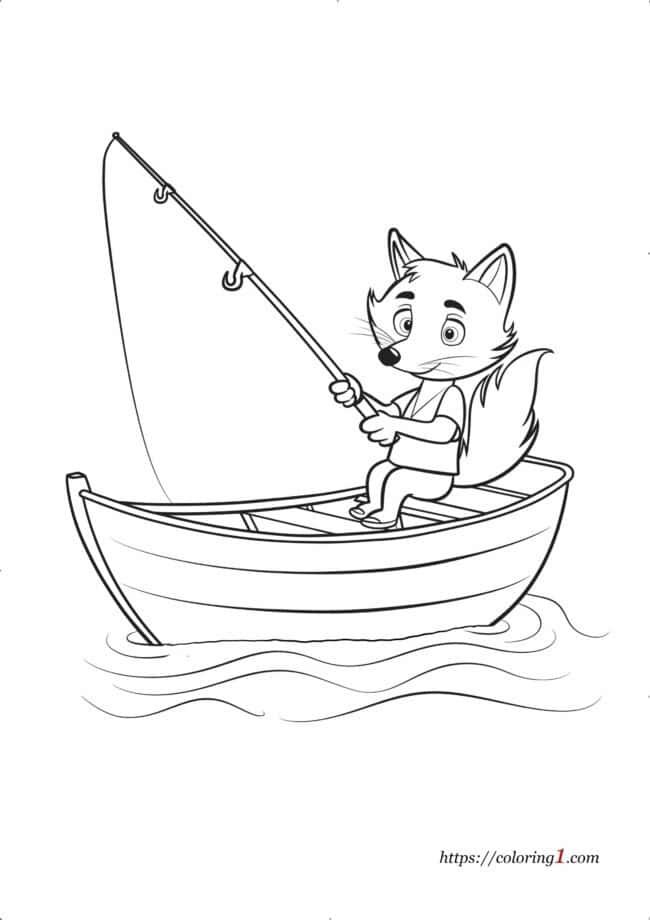 Fox Fishing cute coloring page