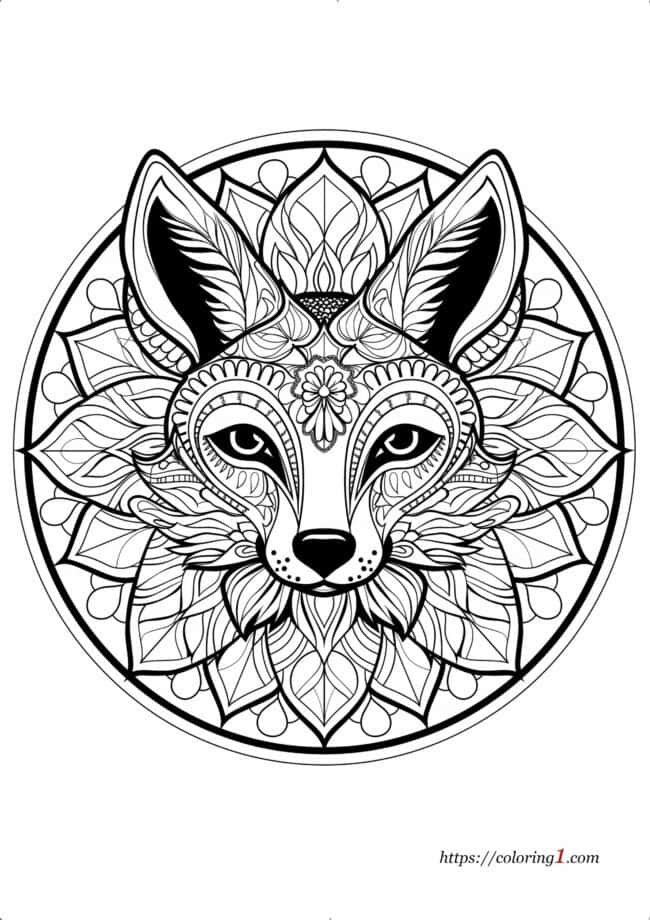 Fox Mandala coloring page to print