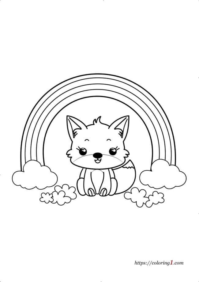 Fox and Rainbow coloring page for kids