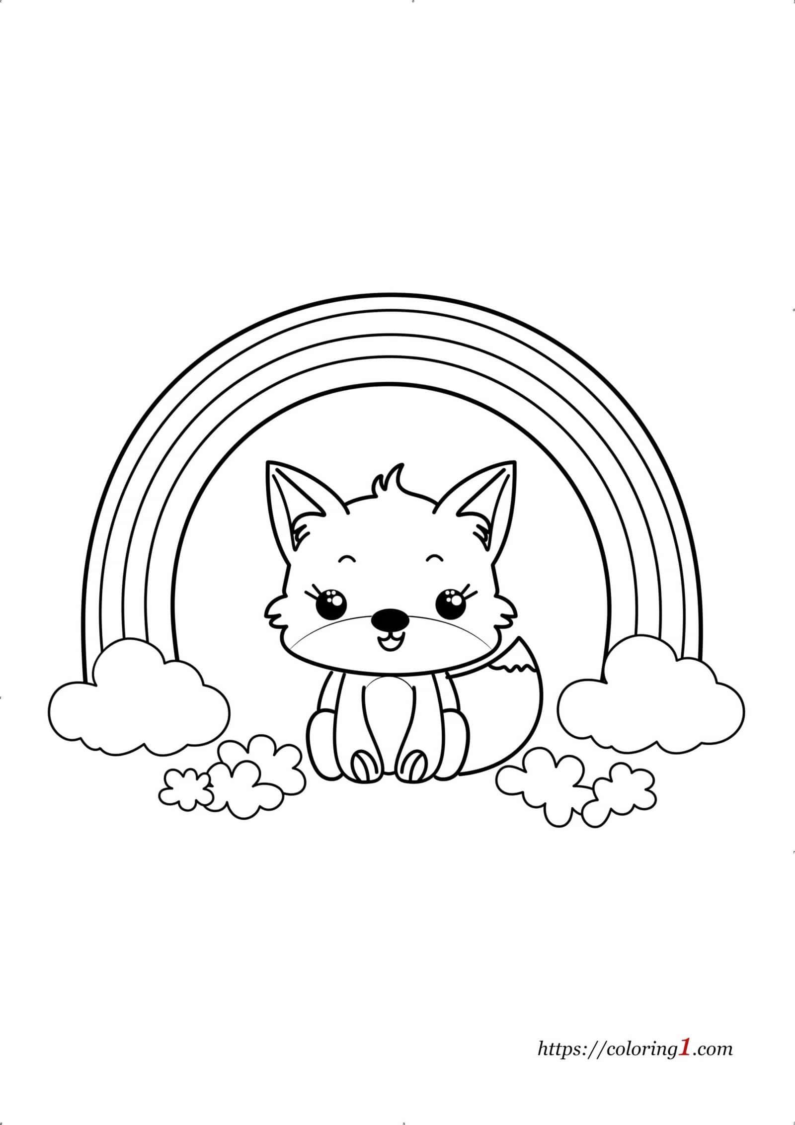 Renard et arc-en-ciel coloriage pour enfants