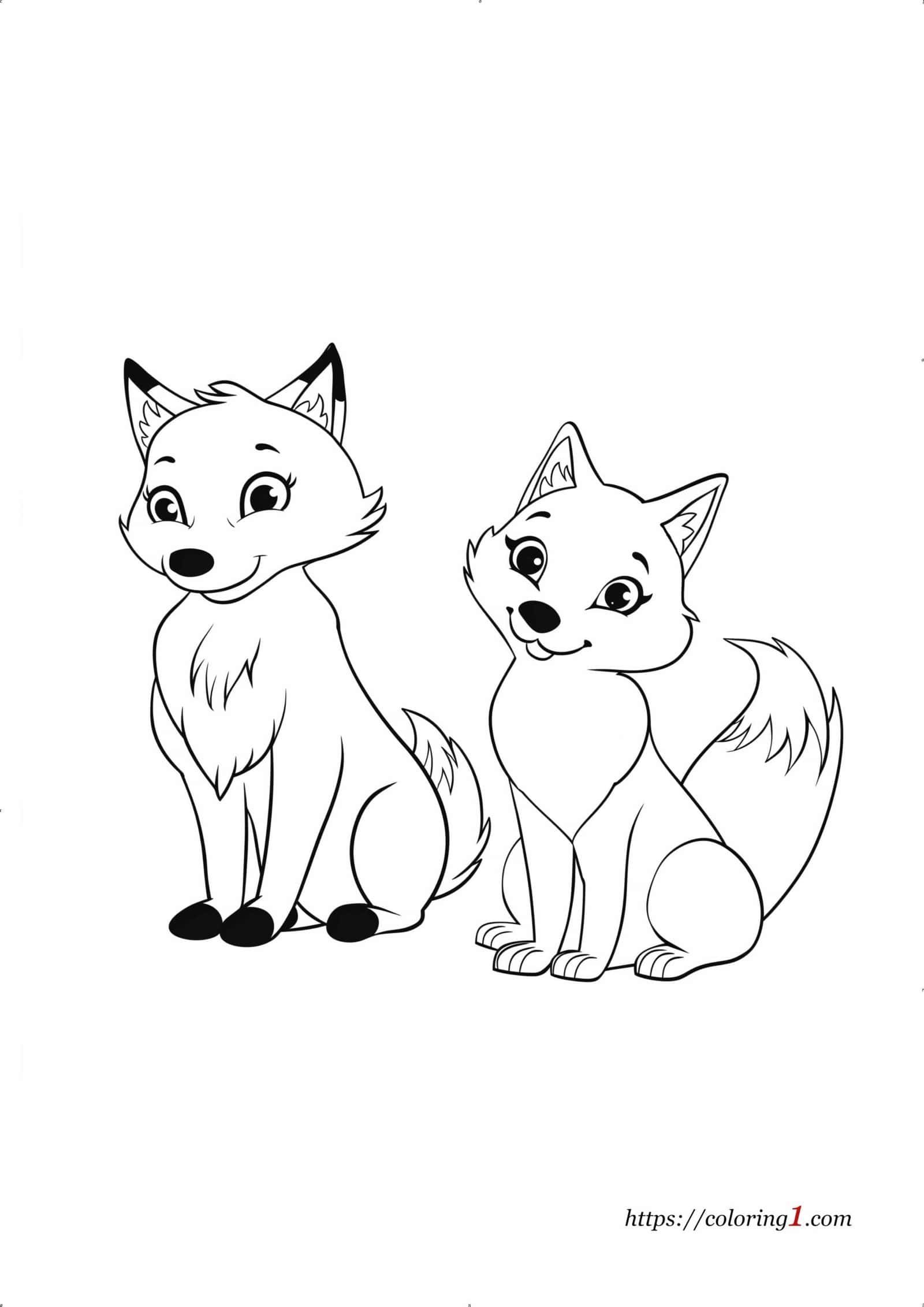 Fox and Wolf coloring page for kids and adults