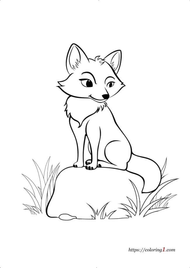 Fox sitting on Stone coloring sheet to print