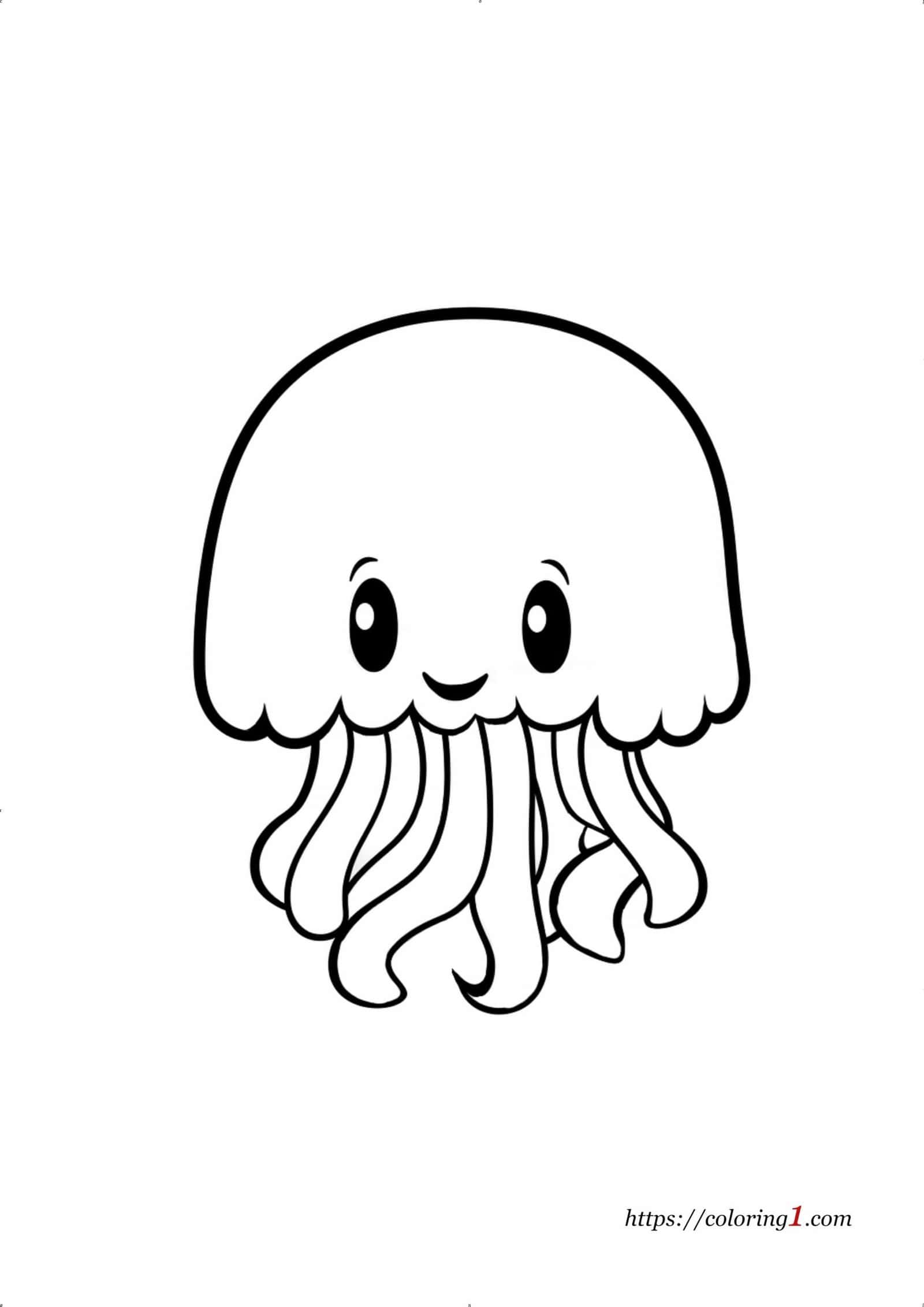 Jelly Fish cute coloring page for kids