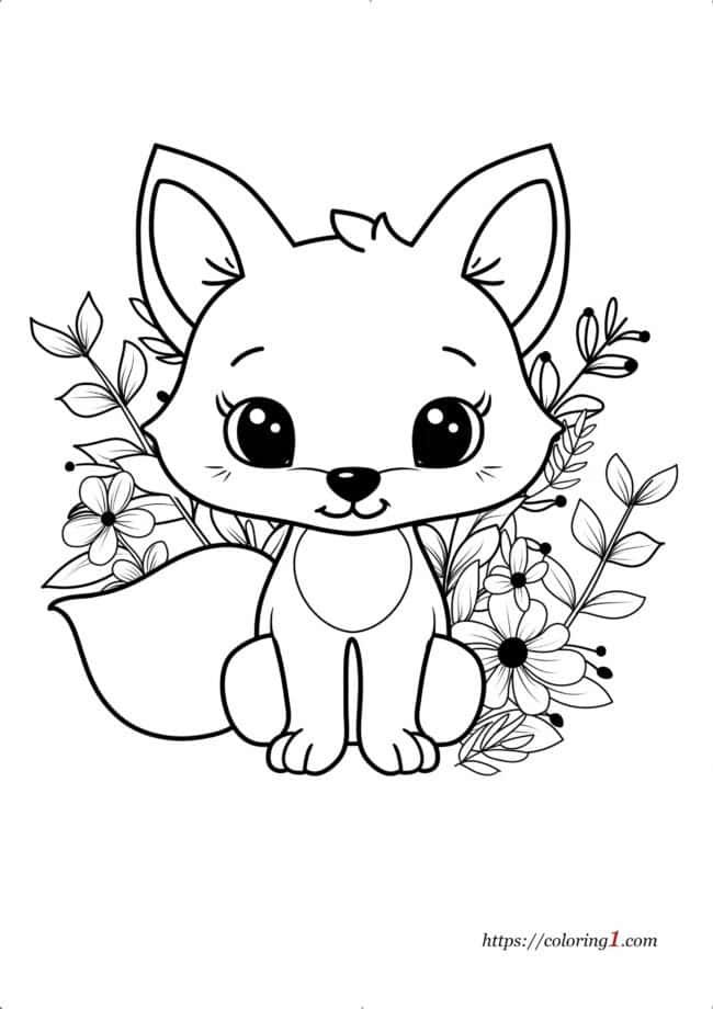 Kawaii Fox coloring page for kids