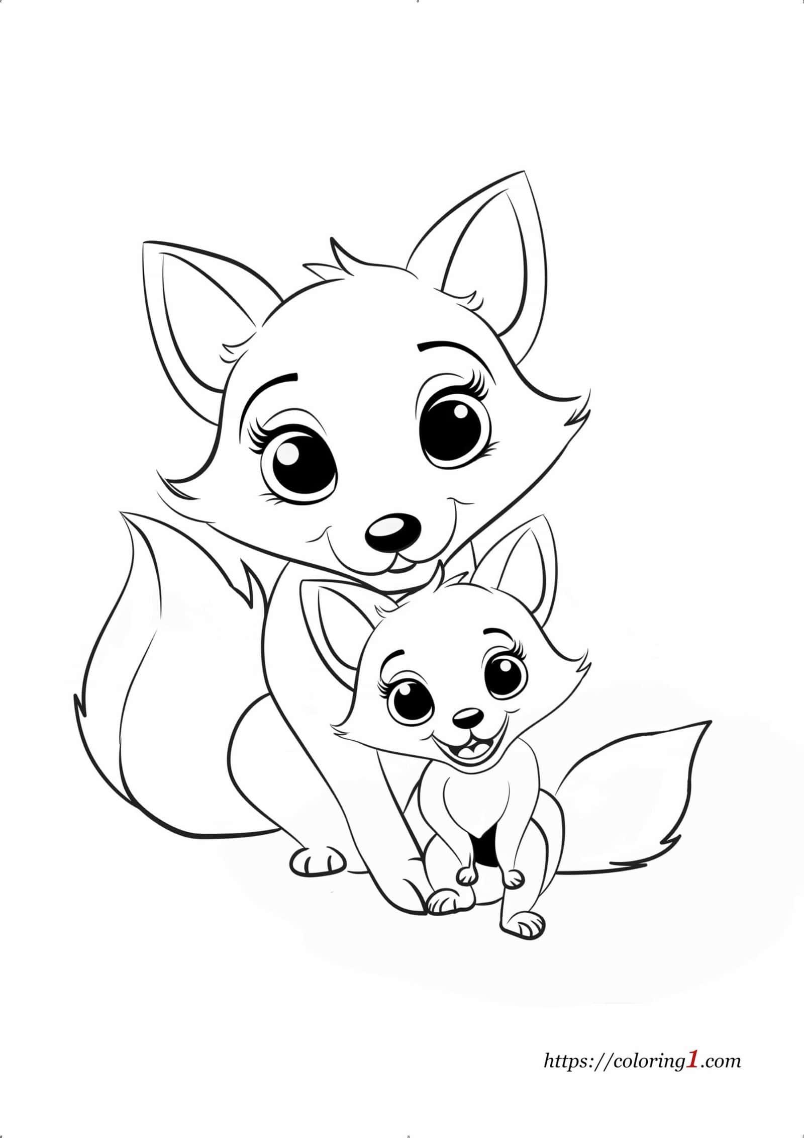 Mom Fox and Baby Fox coloring page