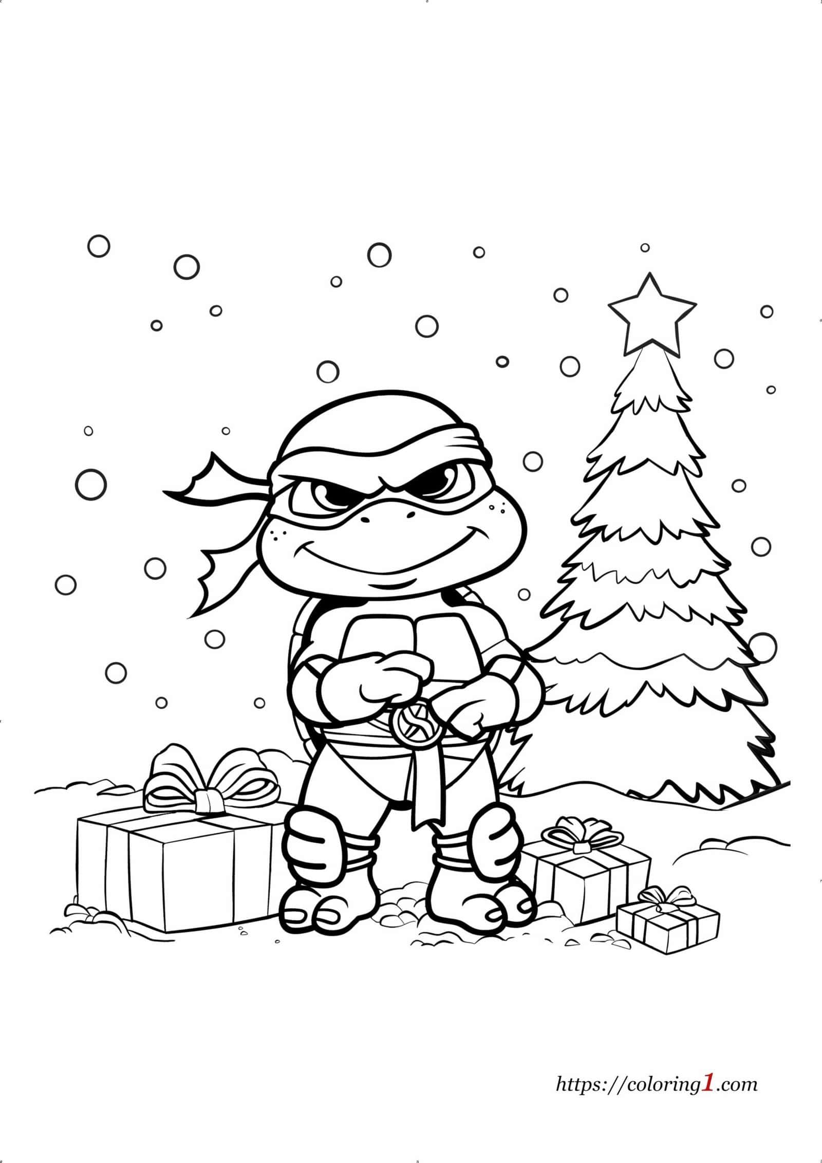 Coloriage de Noël de la Tortue Ninja pour les garçons et les filles