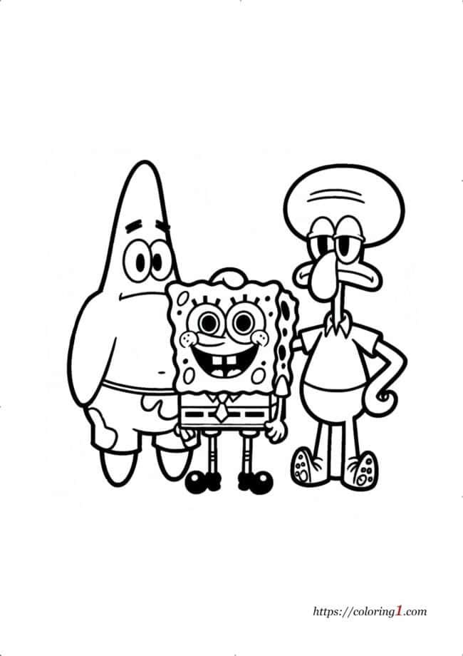 Coloriage des amis de Bob l&#039;éponge en noir et blanc