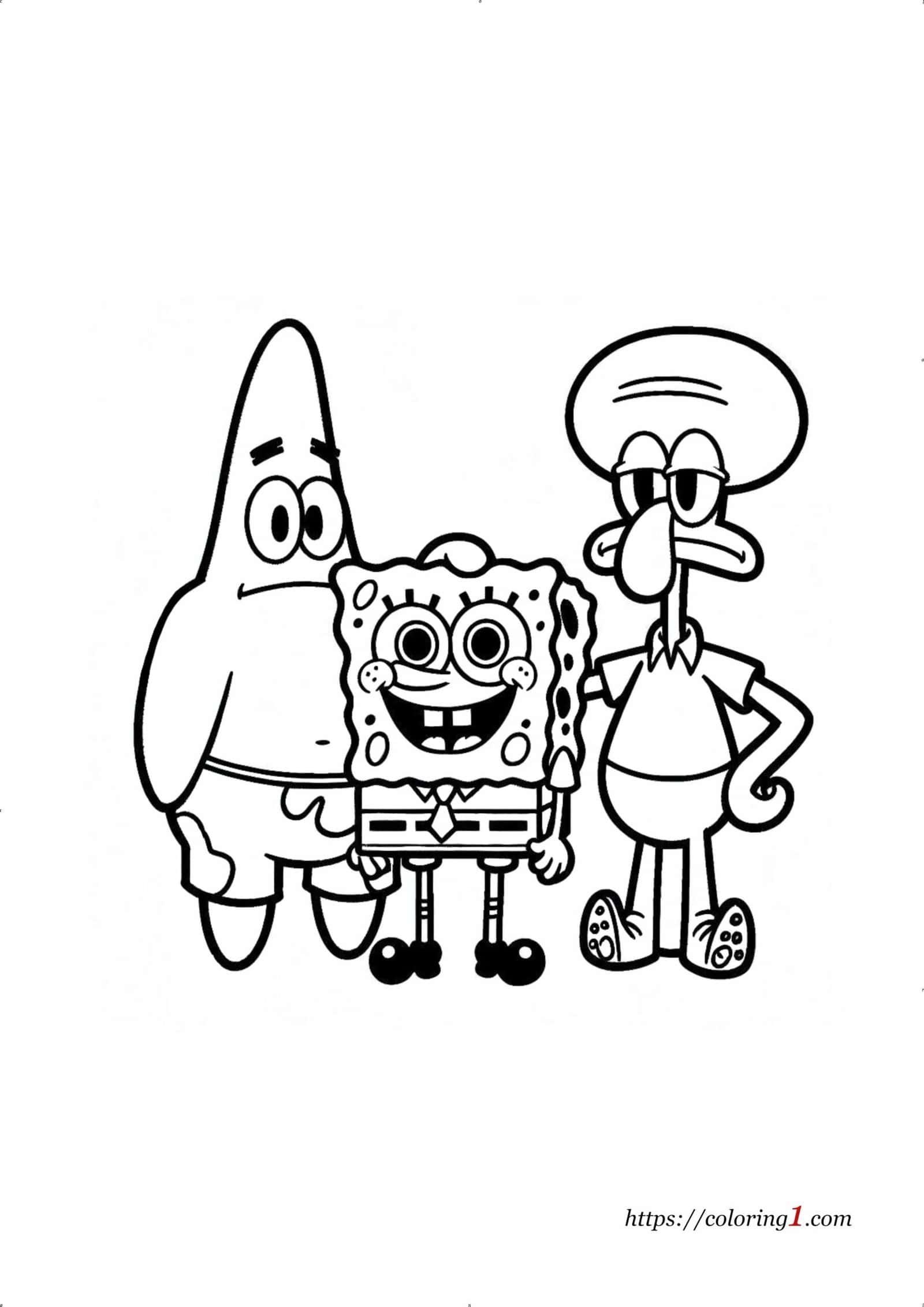 Coloriage des amis de Bob l'éponge en noir et blanc