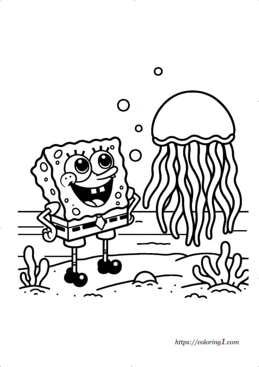 SpongeBob Jellyfish Coloring Page - Free Coloring Sheet (2024)