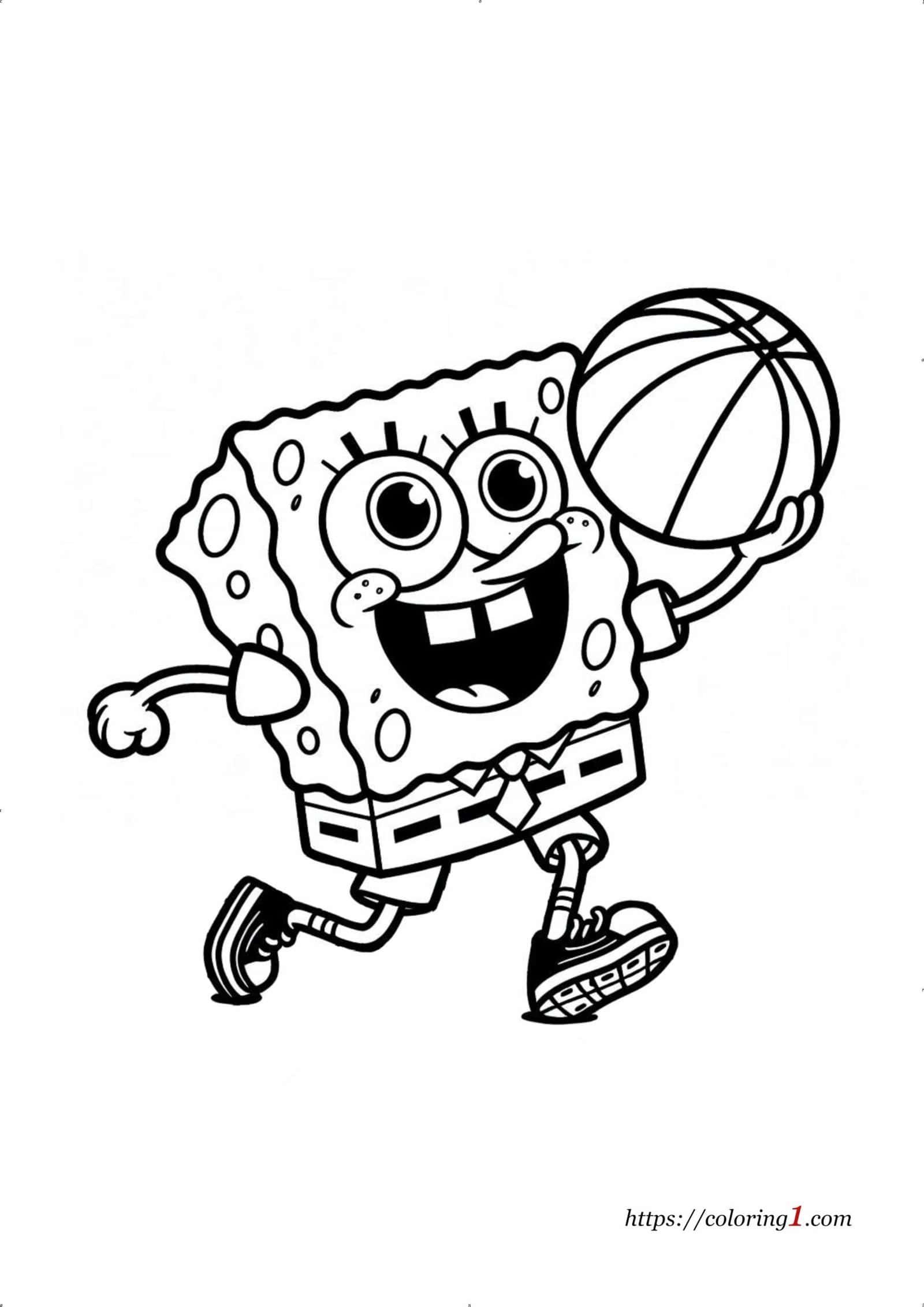 SpongeBob speelt basketbal kleurplaat voor kinderen en volwassenen