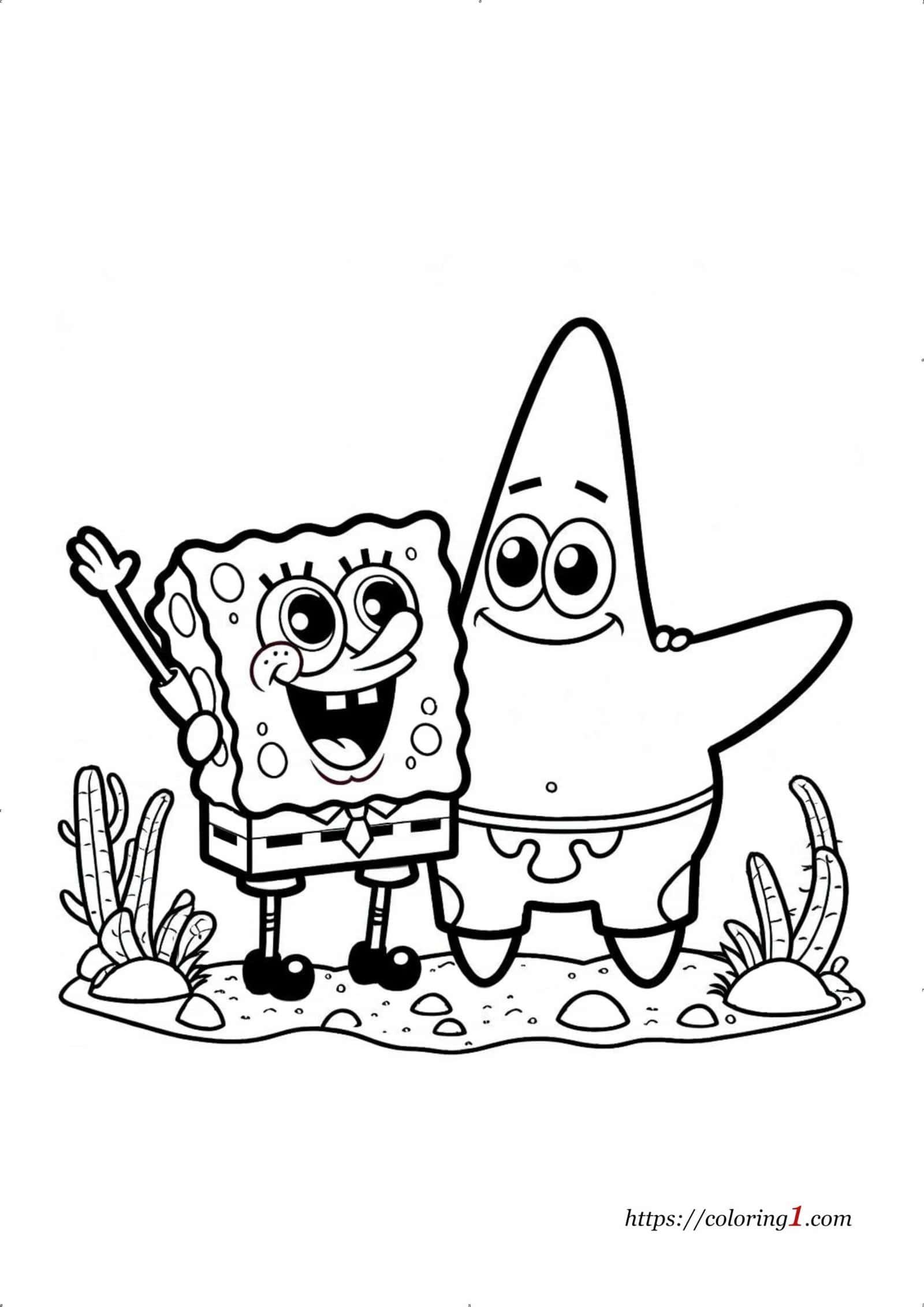 Coloriage de Bob l'éponge et son ami Patrick à imprimer