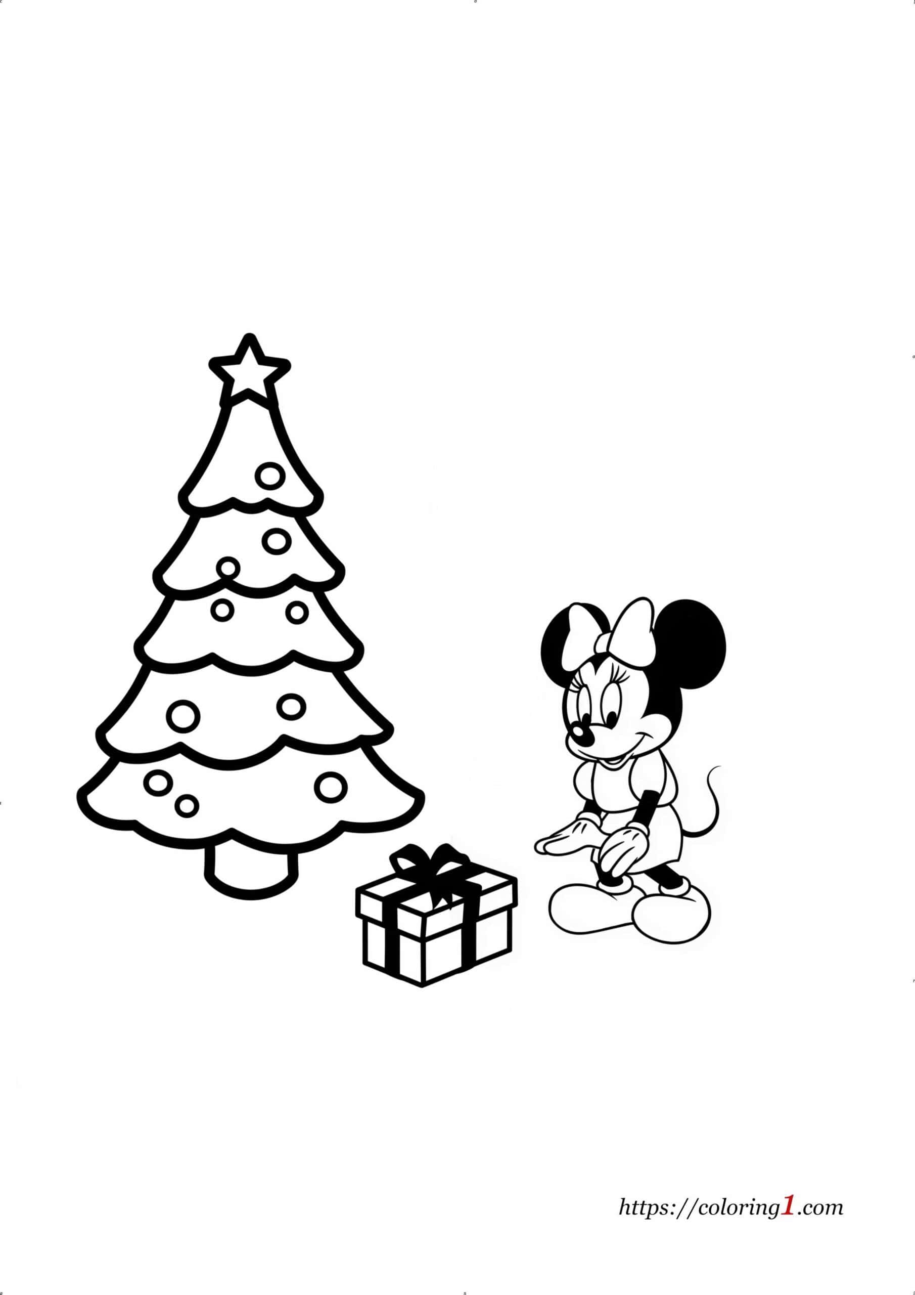 Minnie Mouse kerstboom afdrukbare kleurplaat voor kinderen