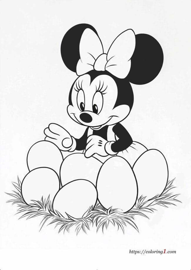 Minnie Mouse paaseieren kleurplaat voor kinderen