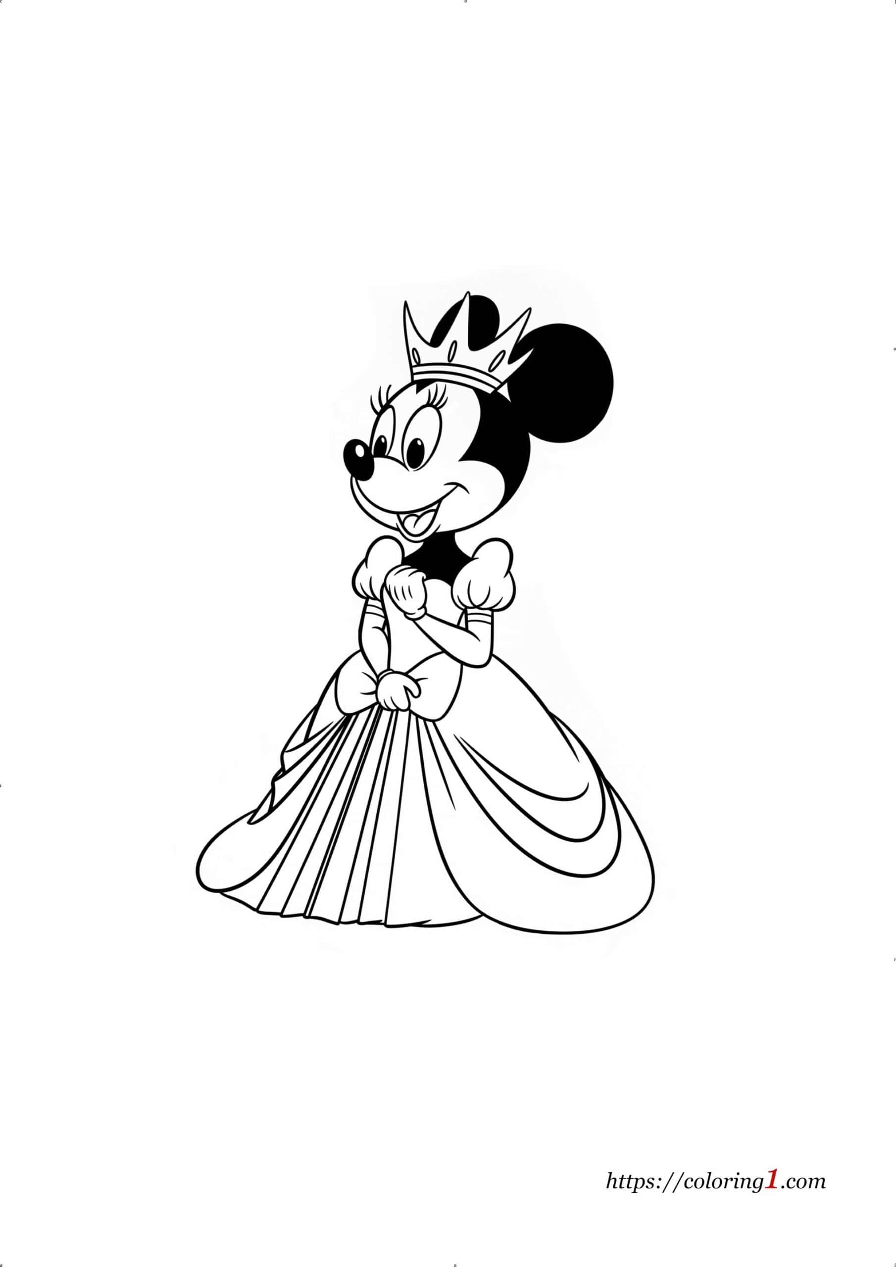 Minnie Mouse Prinses afdrukbare kleurplaat voor meisjes