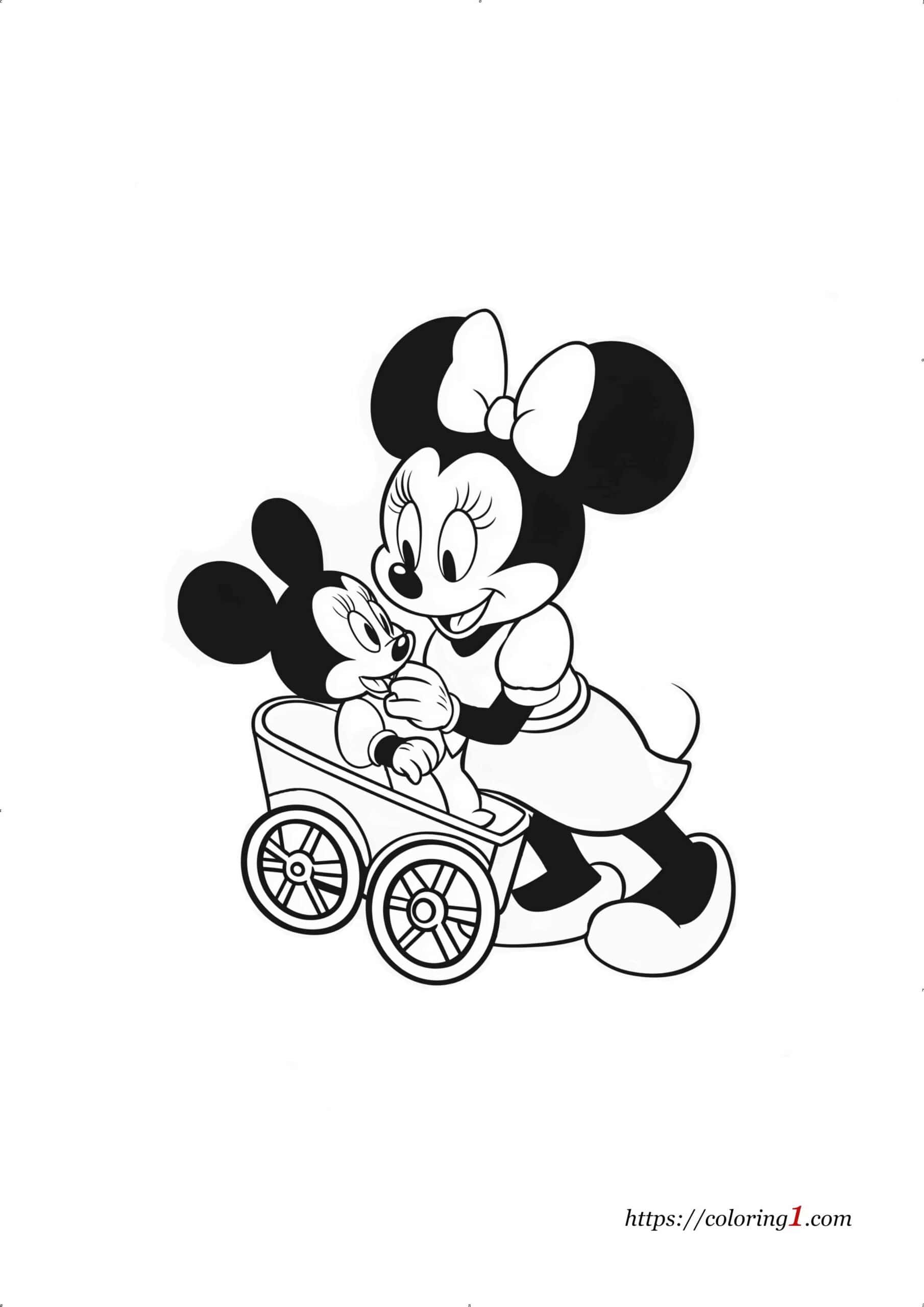Minnie Mouse en babymuis gratis kleurplaat