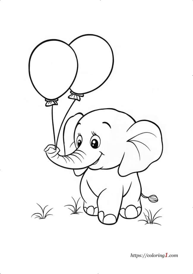 Elefante carino con palloncini disegno da colorare per bambini